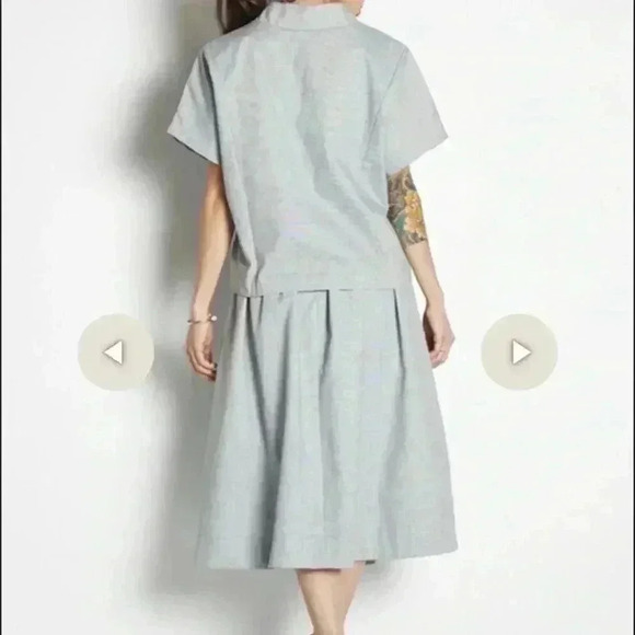 ACHRO Womens High Waisted Midi Pleated Pinstripe Skirt Sz S NWT Career Luxury - Picture 2 of 11